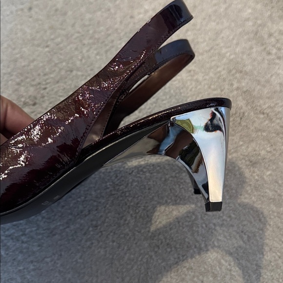 Nine West Burgundy Patent Leather Peeptoe Slingback Heels 9.5 - Picture 3 of 5